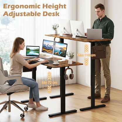 140x60 CM Electric Standing Desk with 3 Memory Heights & LED Panel for Home Office
