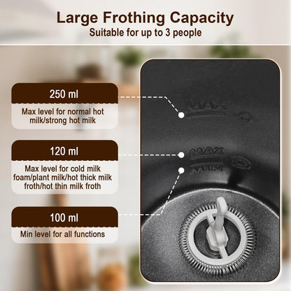 6-in-1 Electric Milk Frother, 250ml Automatic Milk Foamer & Steamer
