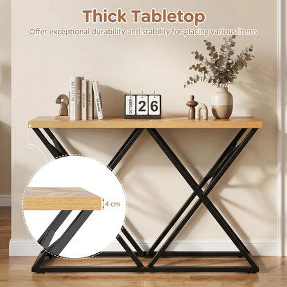 140CM Farmhouse Entryway Table with Geometric Metal Base