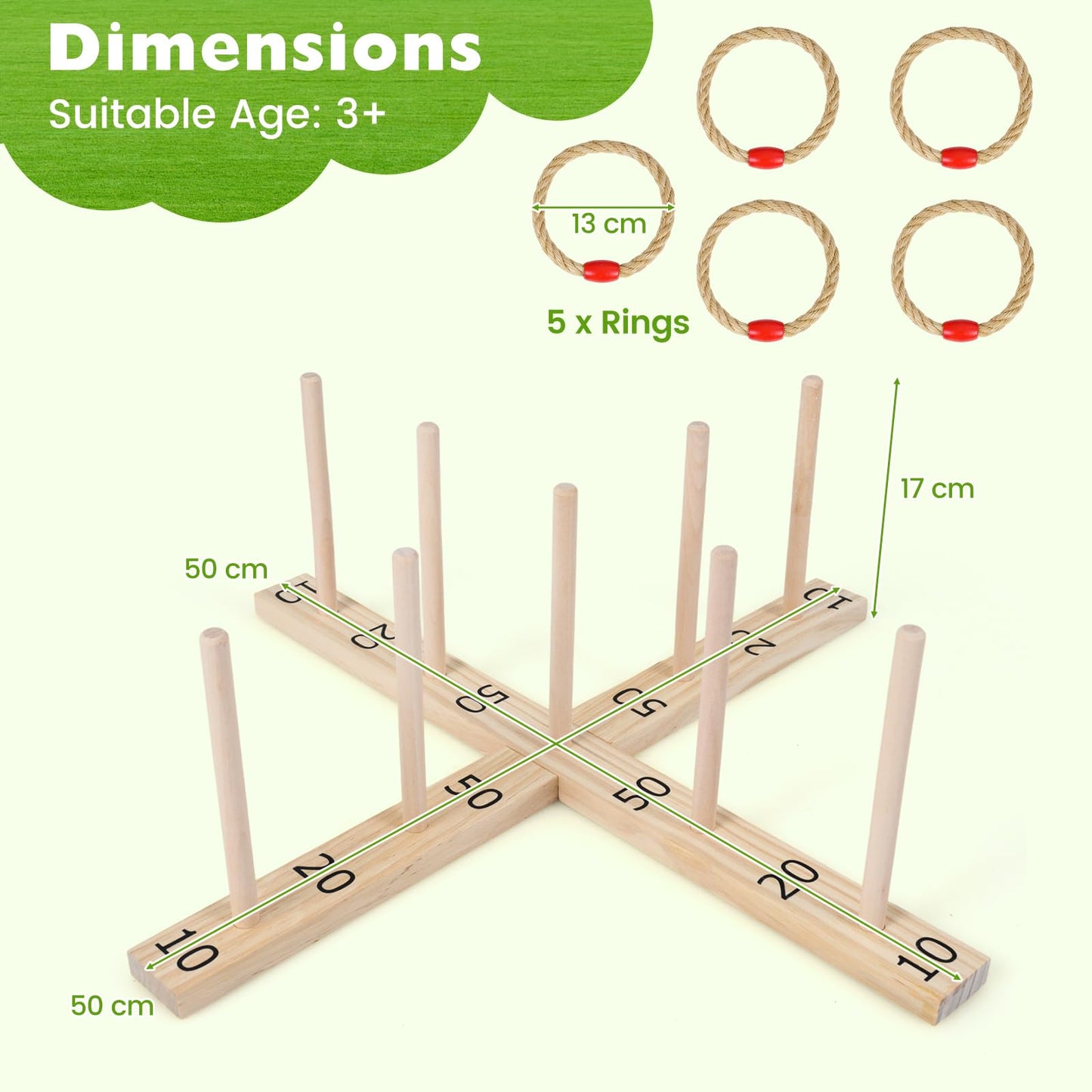 Ring Toss Game for Kids & Adults, Wooden Quoits Games Set