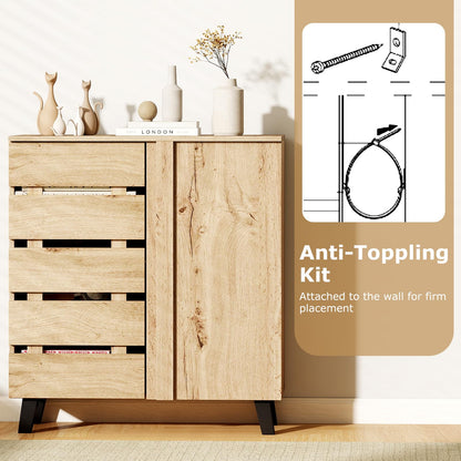 Wooden Shoe Cabinet, 4-Tier Farmhouse Shoe Cupboard with Louvered Door and Removable Shelves