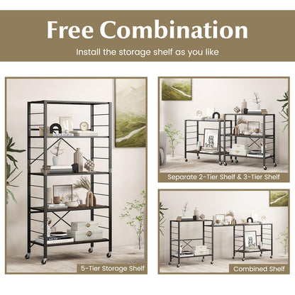 GiantexUK 3/4/5-Tier Storage Cart, Foldable Metal Frame Shelving Unit with Wheels, Adjustable Shelves & Anti-Tipping Device