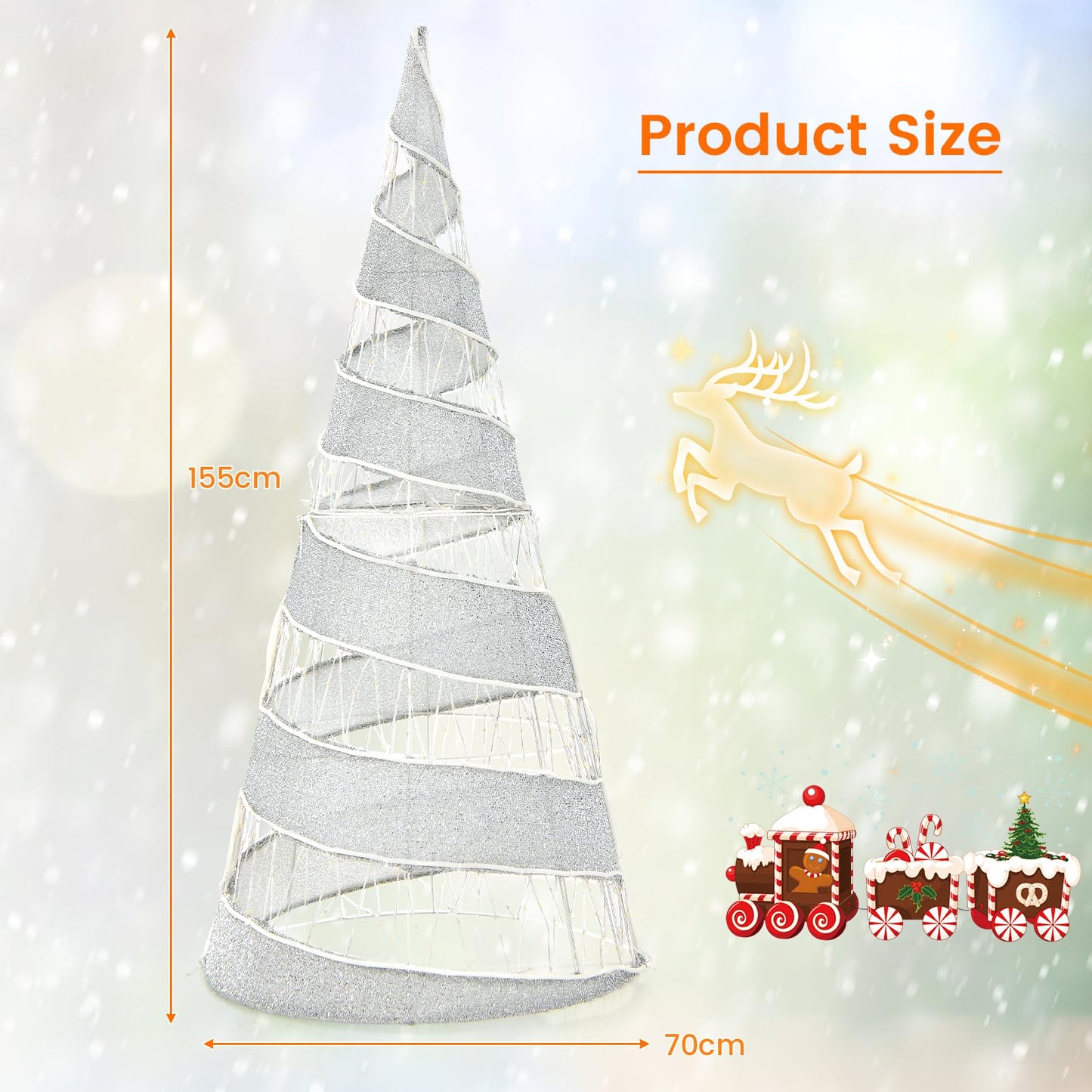 5FT Pre-lit Christmas Cone Tree with Warm White and White LED Lights