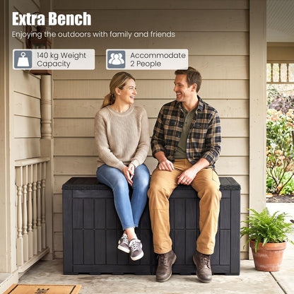Garden Storage Box, Waterproof Resin Deck Box Bench with Lockable Lid & Handles