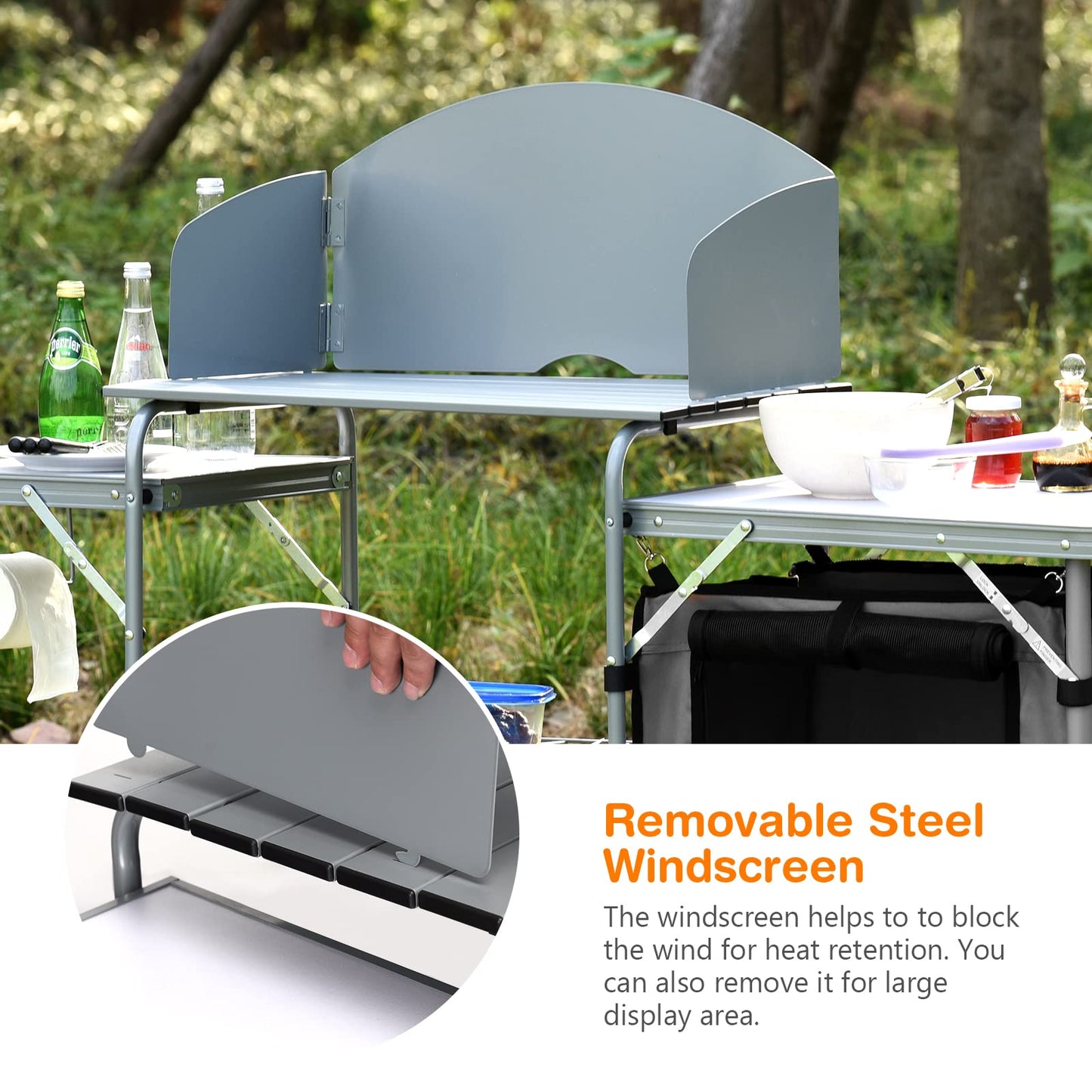 Outdoor Camping Table with Storage and Windscreen for BBQ