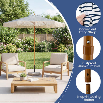 210cm/7ft Garden Parasols with Fringe, Sun Protection Sunshade Shelter
