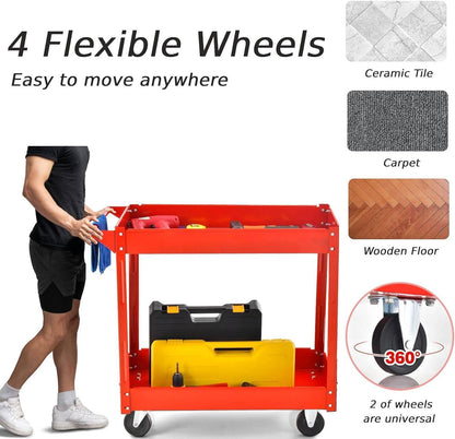 Metal Frame Utility Service Cart with 4 Wheels and Handle