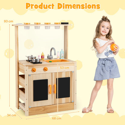 Fir Wood Play Kitchen with Planting Pots and Removable Sink for Backyard Garden