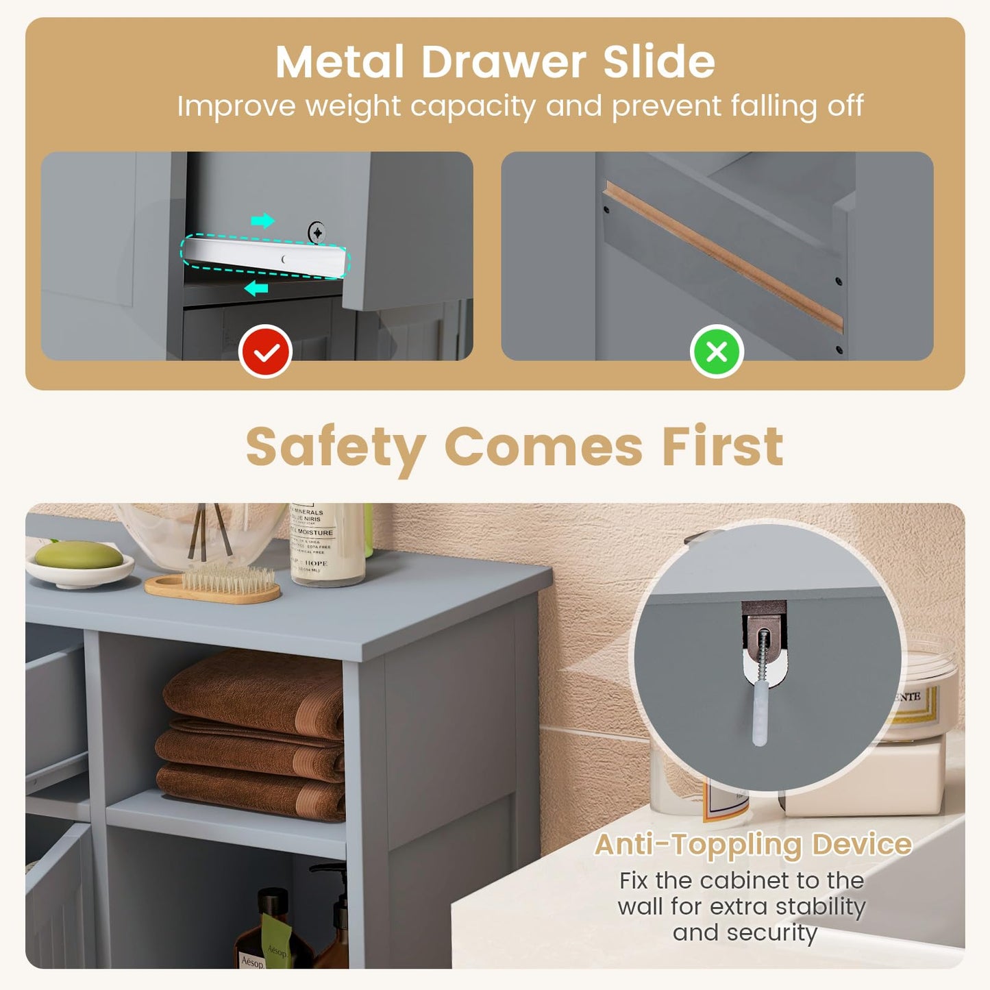 Freestanding Storage Cupboard with Drawer
