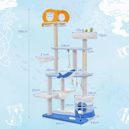 Ocean-themed Cat Tree Tower with Sisal Covered Scratching Posts