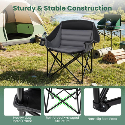 Oversized Folding Camping Chair, Padded Oxford Chair with Cup Holder, Side Pocket & Carry Bag