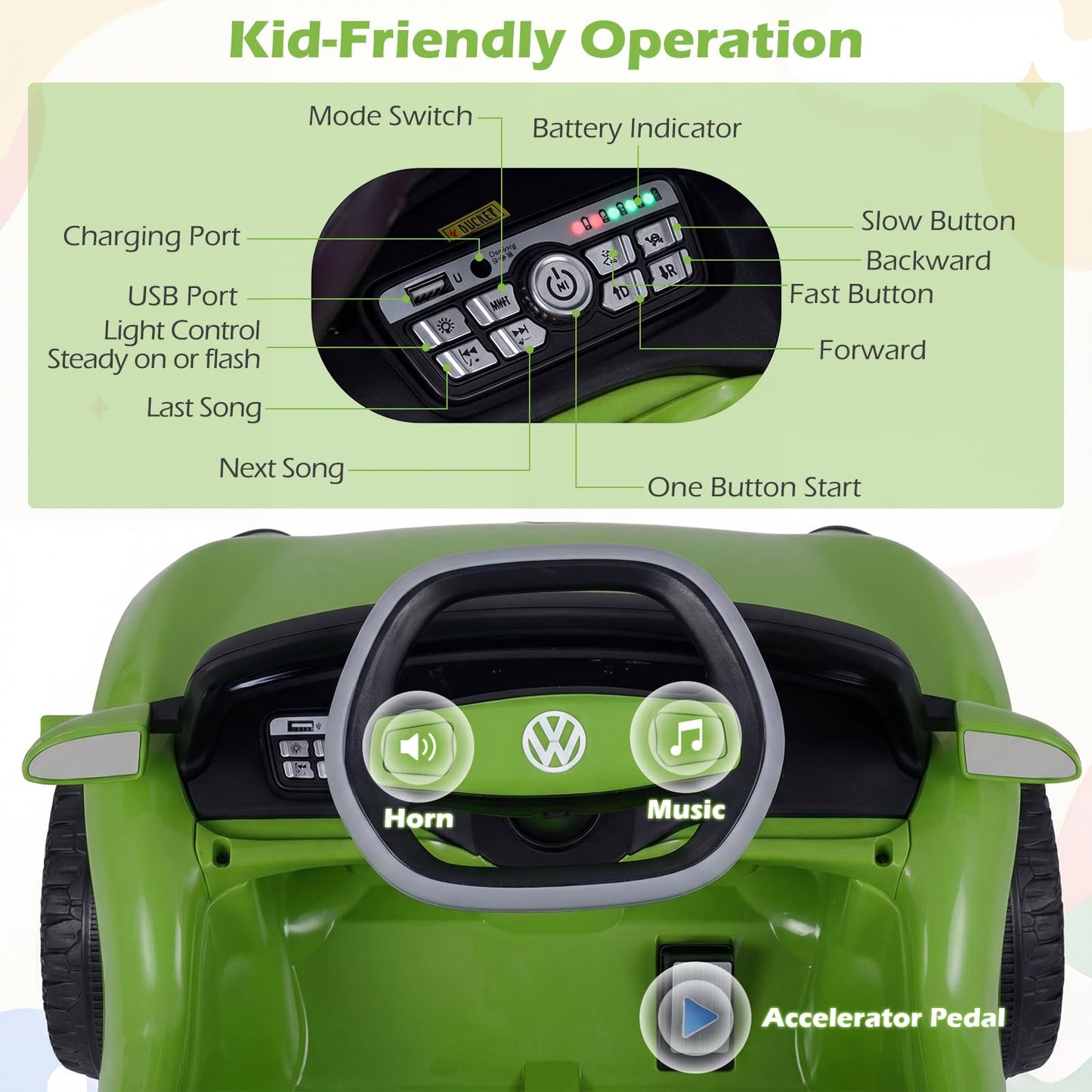 12V Kids Electric Car Licensed Volkswagen with Remote and LED Headlights