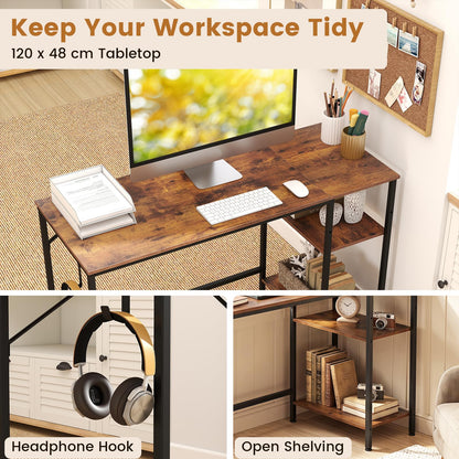 120 cm Reversible Home Office Desk with Headphone Hook and Shelves