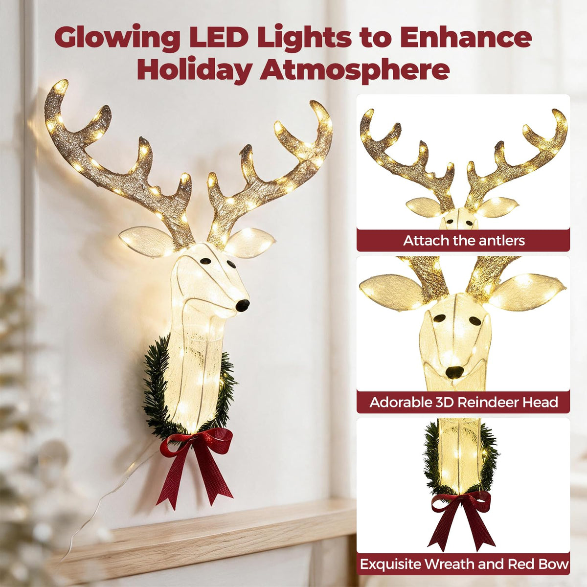 32"/81 cm Lighted Christmas Wall Decor Reindeer Head
