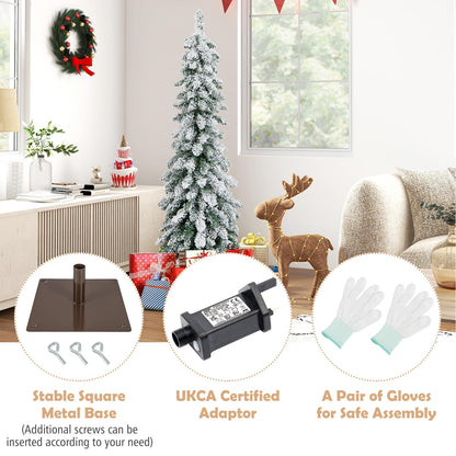 Snow-Flocked Slim Pencil Christmas Tree with 11 Lighting Modes