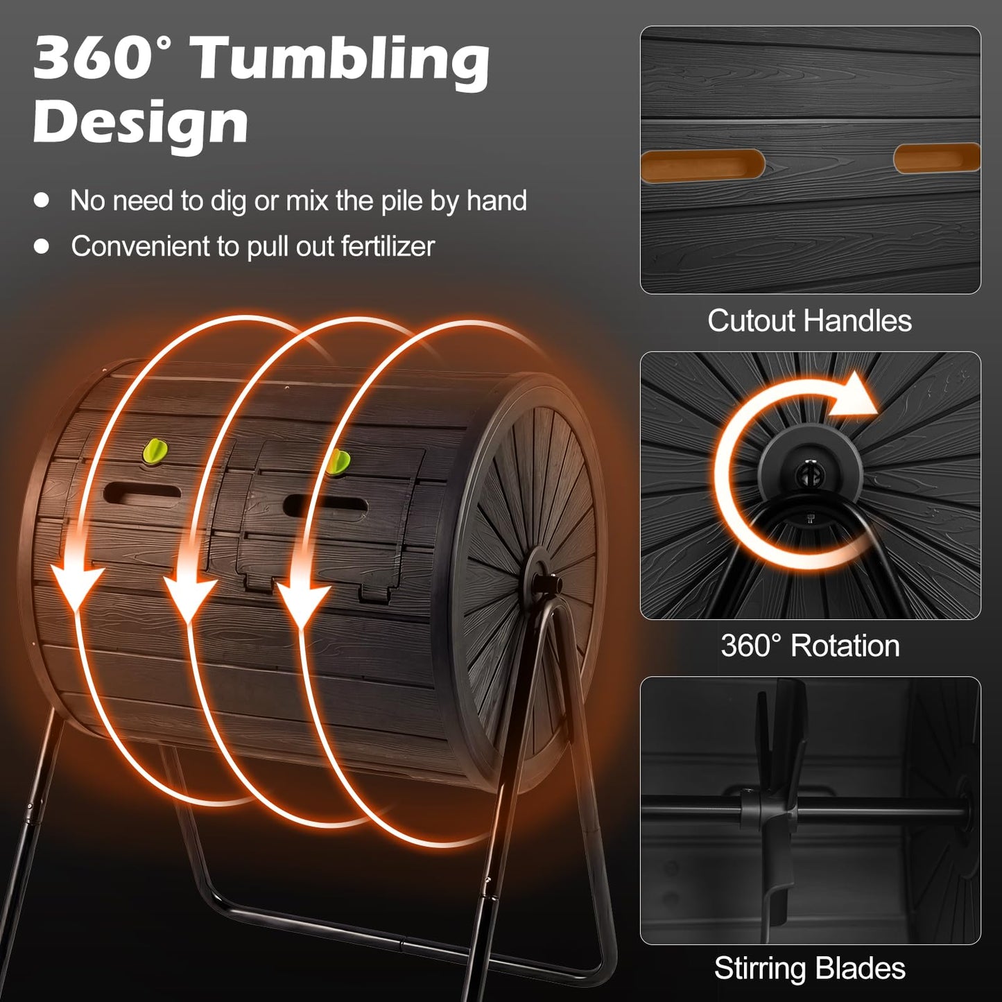 142 Large Outdoor Compost Tumbler with Dual Chambers