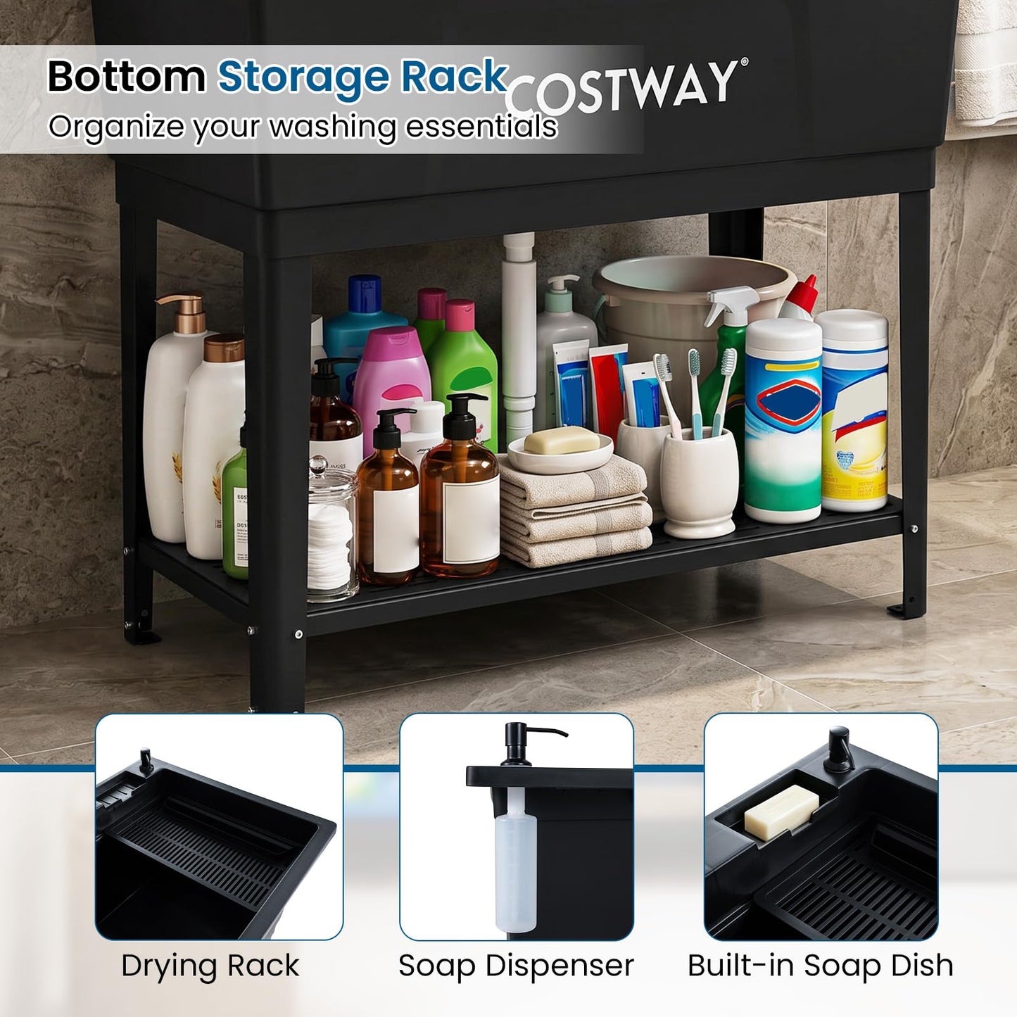 100L Kitchen Sink, Free Standing Catering Sink with Rotating Faucet