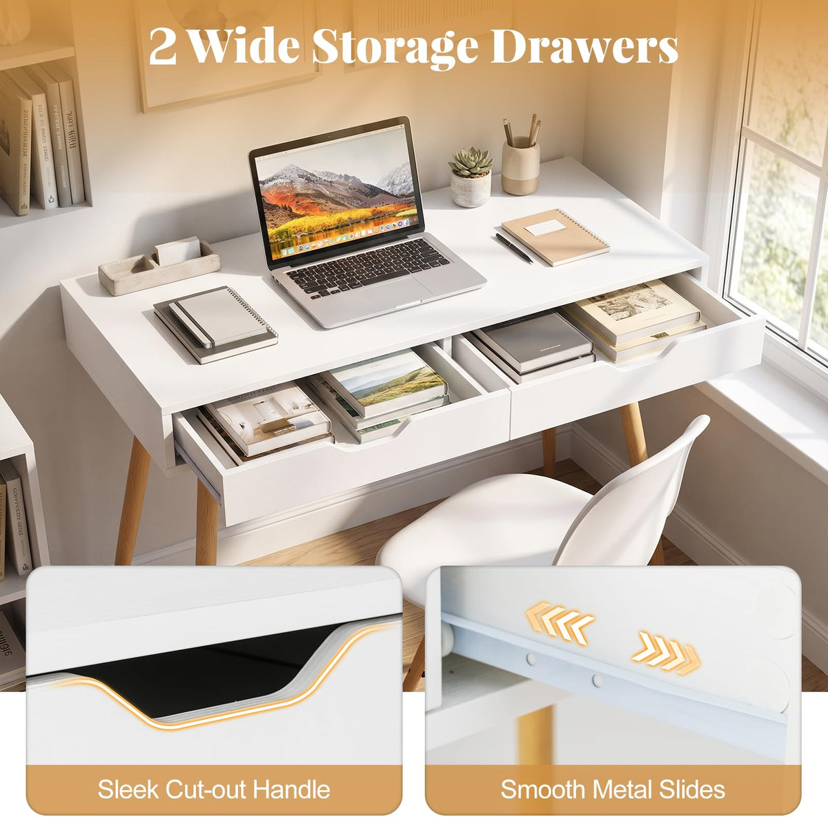 Wooden Computer Desk, 108cm Modern PC Laptop Table Writing Workstation