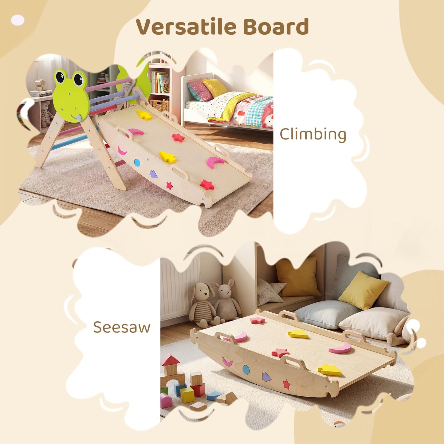 Kids Climbing Frame, Toddler Climbing Set with Arch, Reversible Ramp