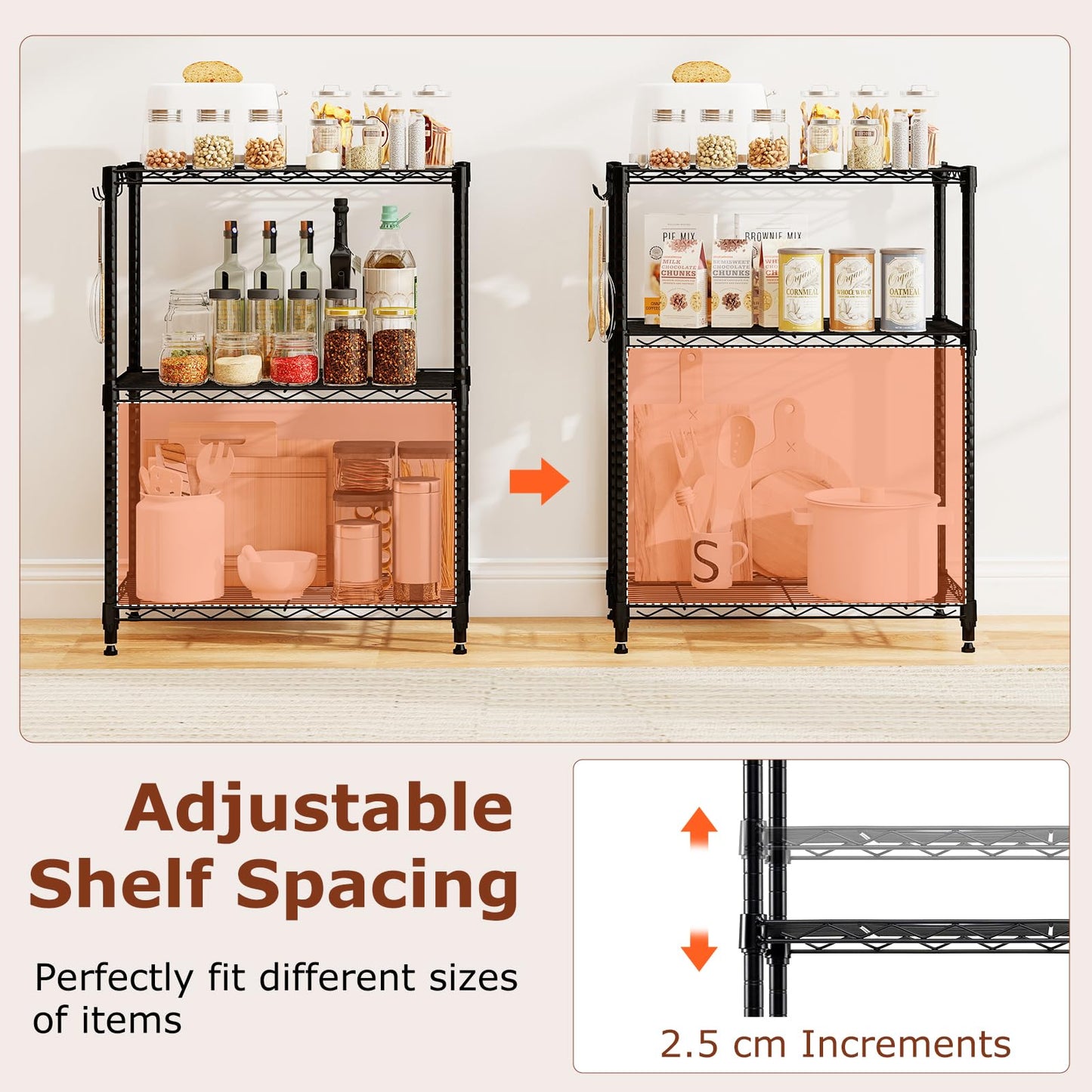 3/4/5/6-Tier Wire Shelving Unit Adjustable Metal Storage Shelves with V-shaped Shelving Rack