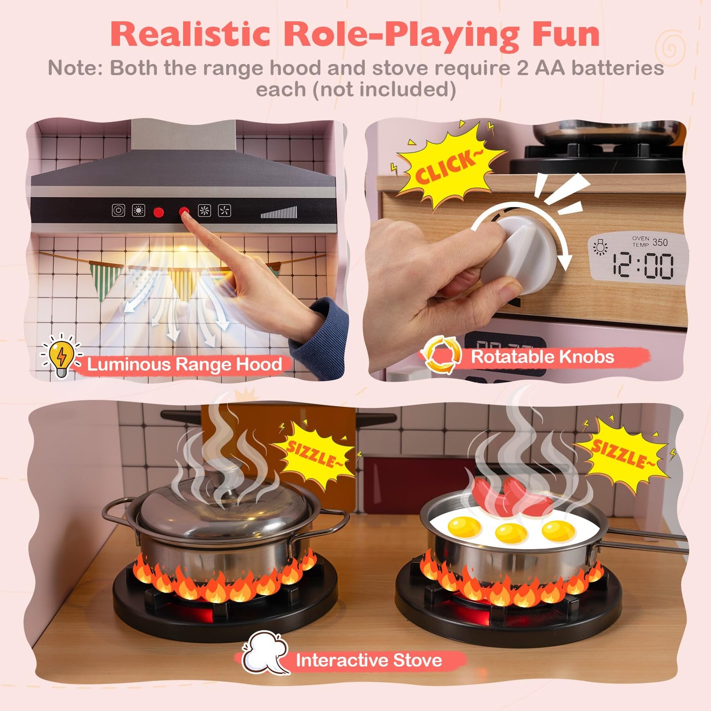 Kids Play Kitchen, Dual-Sided Toddler Pretend Laundry Toy Kitchen Playset