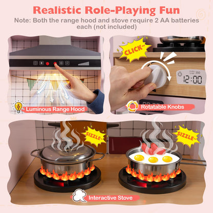 Kids Play Kitchen, Dual-Sided Toddler Pretend Laundry Toy Kitchen Playset