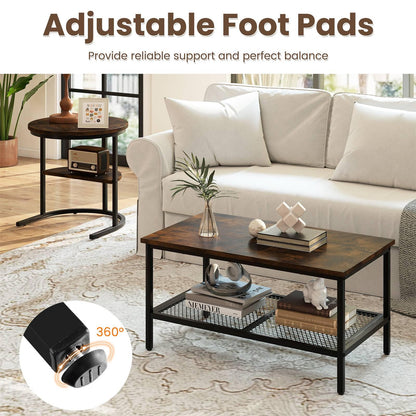 Nesting Coffee Table Set of 2, Faux Marble Cocktail Center and Round End Table with Storage Shelf & Adjustable Foot Pads