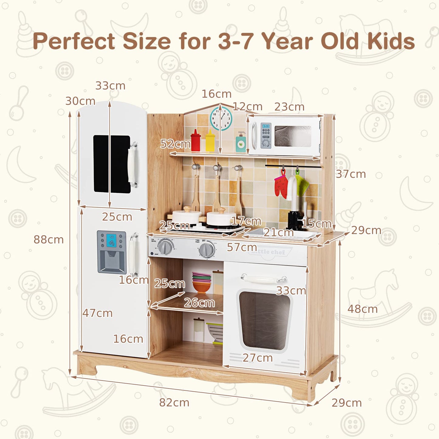 Wooden Kids Pretend Cooking Playset with Light and Sound