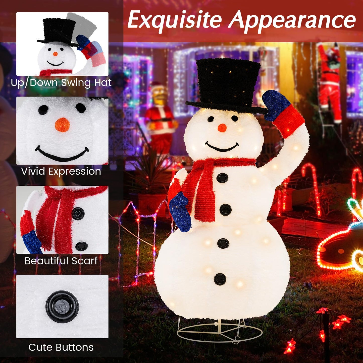 Pre-Lit Christmas Snowman with 120 Built-in LED Lights for Lawn