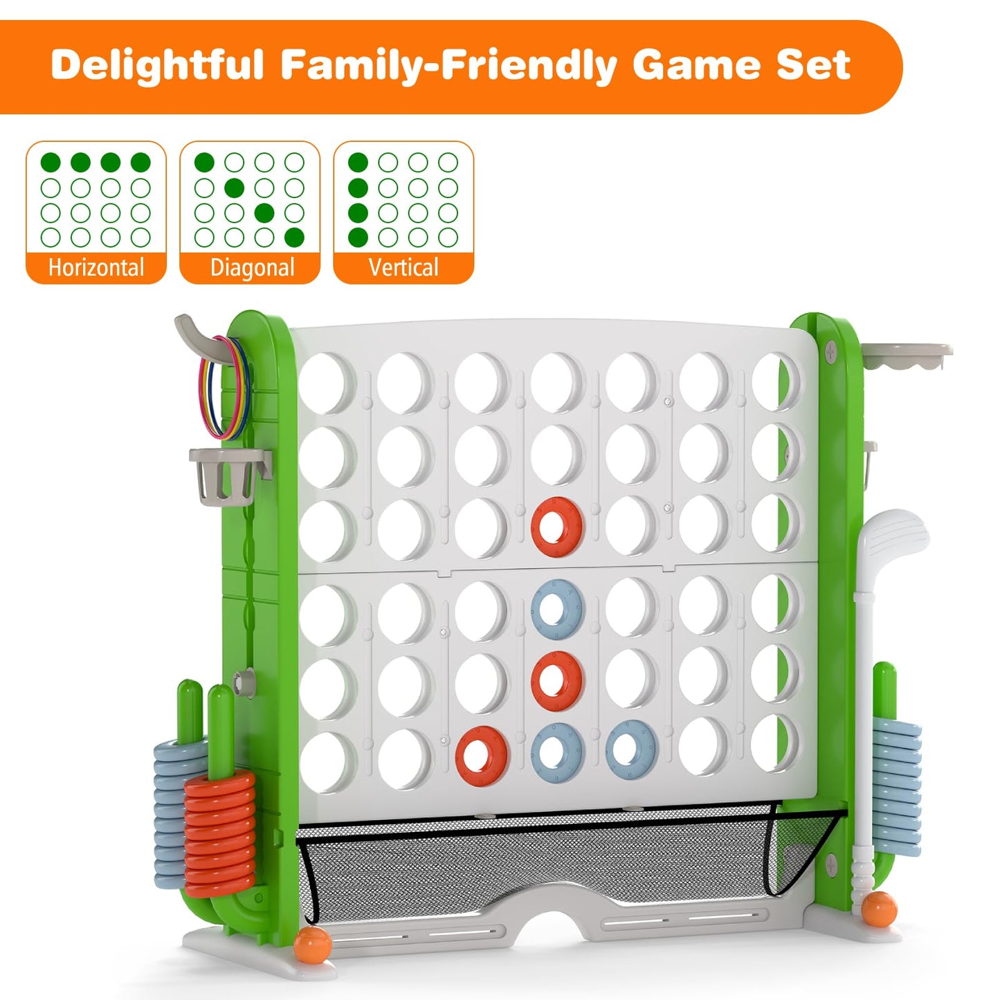 Jumbo 4-in-a Row Game Set with Basketball Hoop and 42 Rings