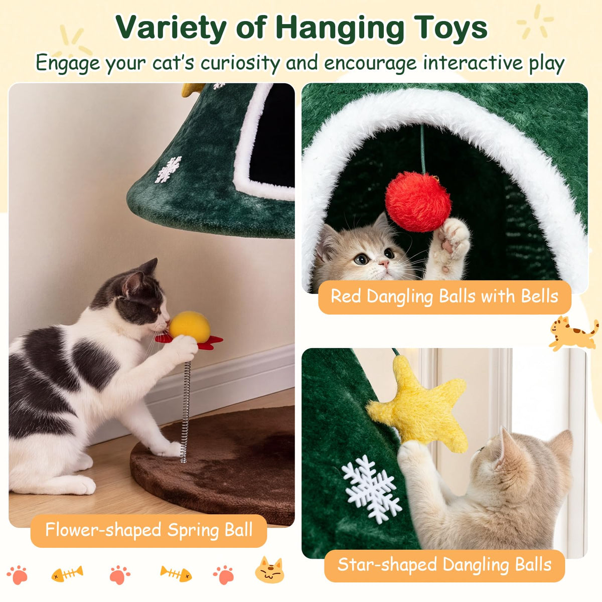 Cat Tree, Christmas Cats Climbing Tower with Condos