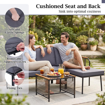 3 Pieces Wicker Furniture Set with Tempered Glass Side Table