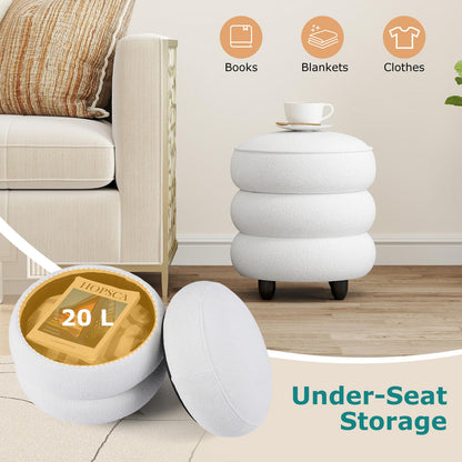 Modern Round Storage Ottoman with Removable Lid and Rubberwood Legs