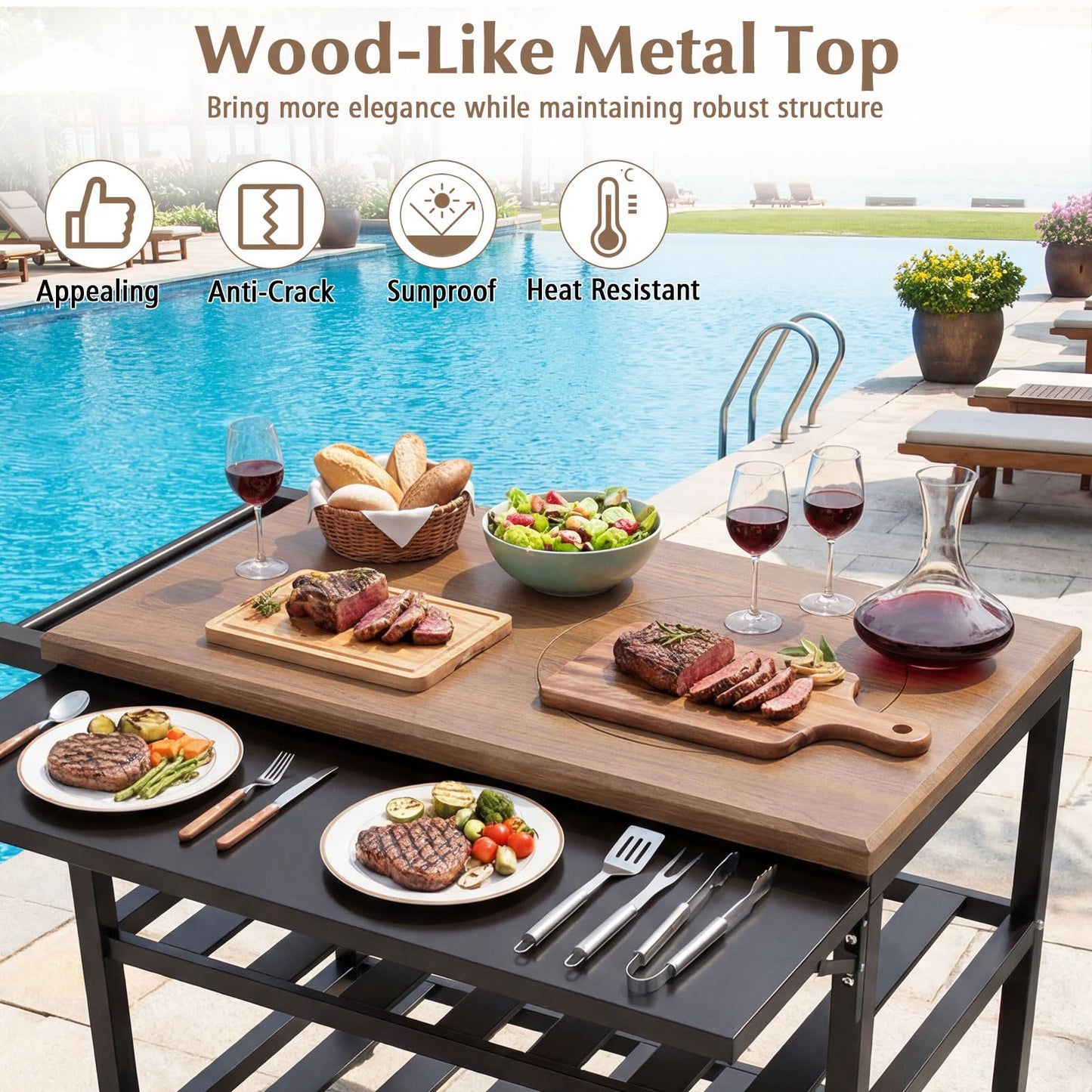 Outdoor Dining Cart with Korean BBQ Grill for Backyard