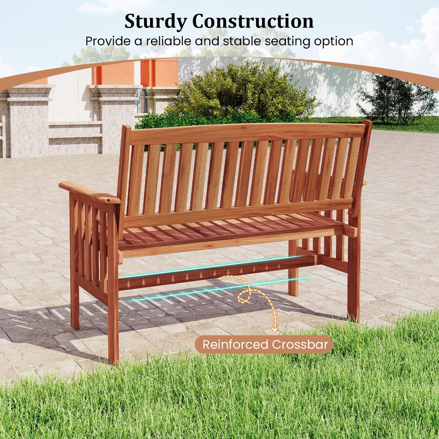 2-Seater Garden Bench, Solid Wood Patio Loveseat Park Bench Chair