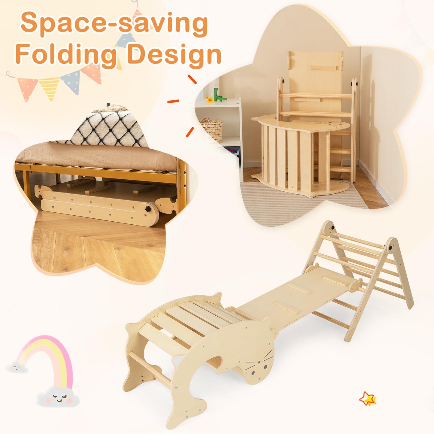 7 in 1 Indoor Wooden Foldable Climbing Toys for Toddlers