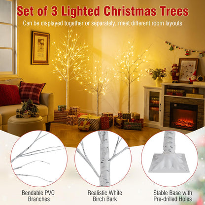 Lighted Birch Tree Set Birch Christmas Tree with Branch Tips LED Lights and Metal Bases
