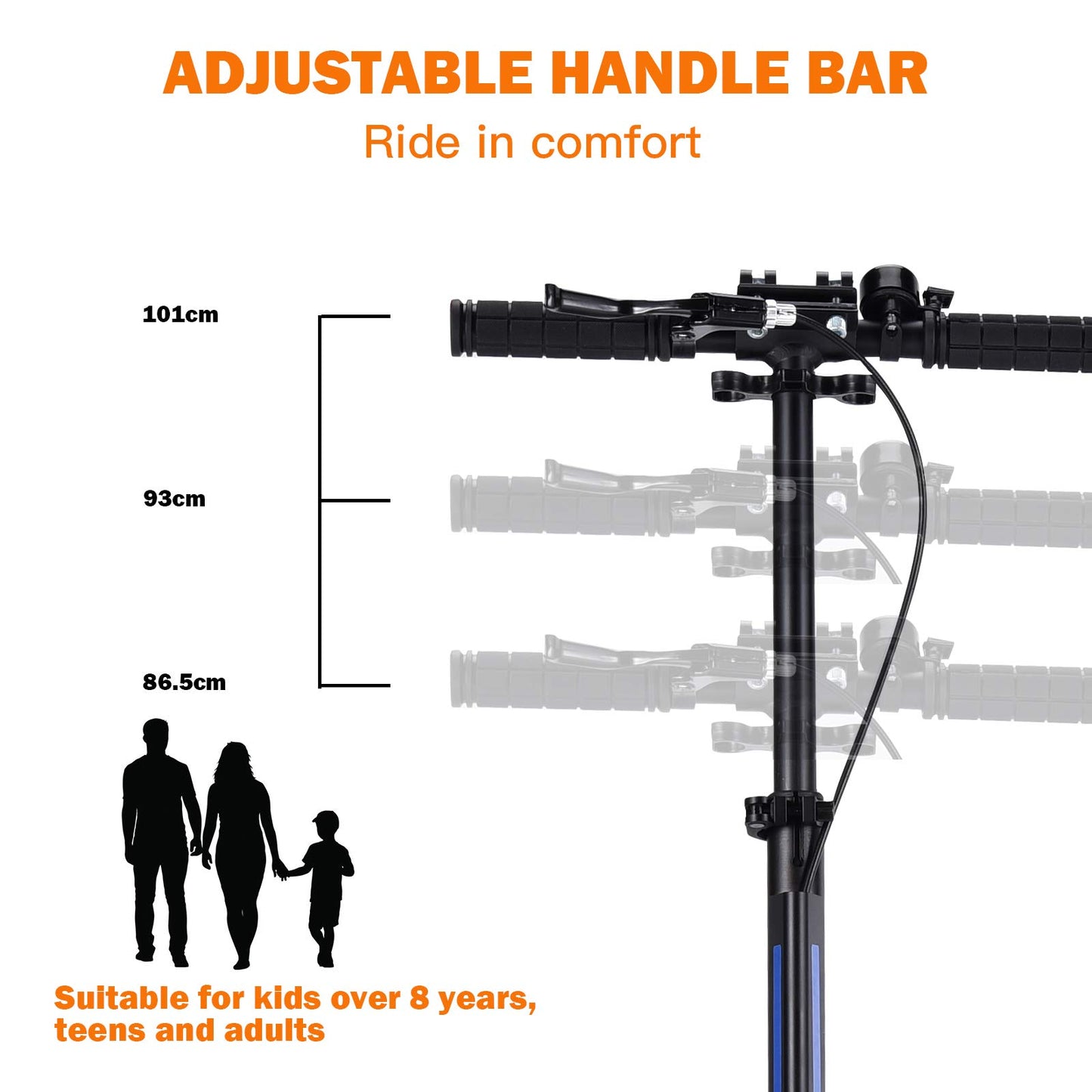 Folding Kick Scooter, 3 Heights Adjustable City Scooters with Big Wheels