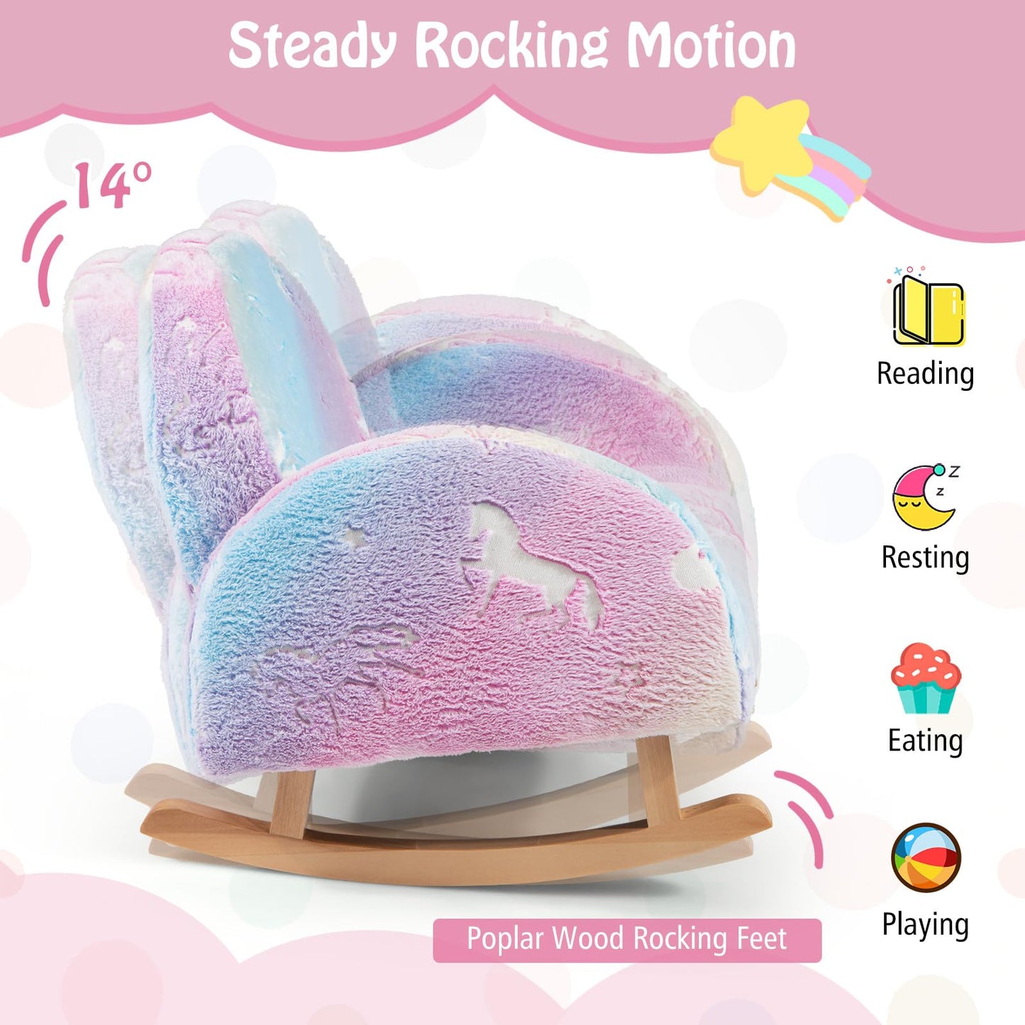 Upholstered Kids Rocking Chair with Luminous Effect and Poplar Wood Rocking Feet