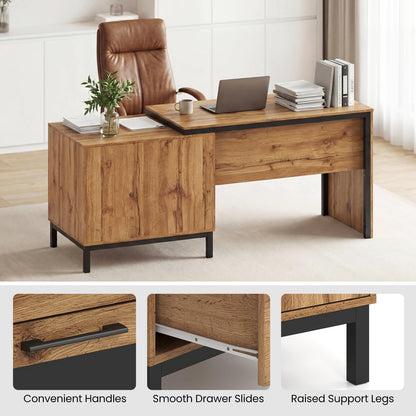 180cm Large Computer Desk, Wooden Executive Desk Writing Workstation