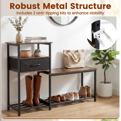 3-Tier Shoe Rack Bench, Industrial Shoe Storage Organiser with Seat