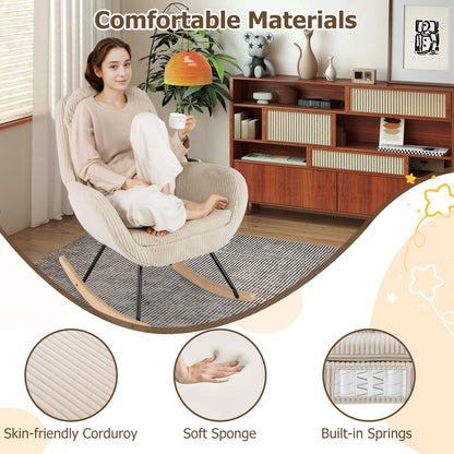 Upholstered Rocking Chair Nursery Glider Rocker with Padded Backrest