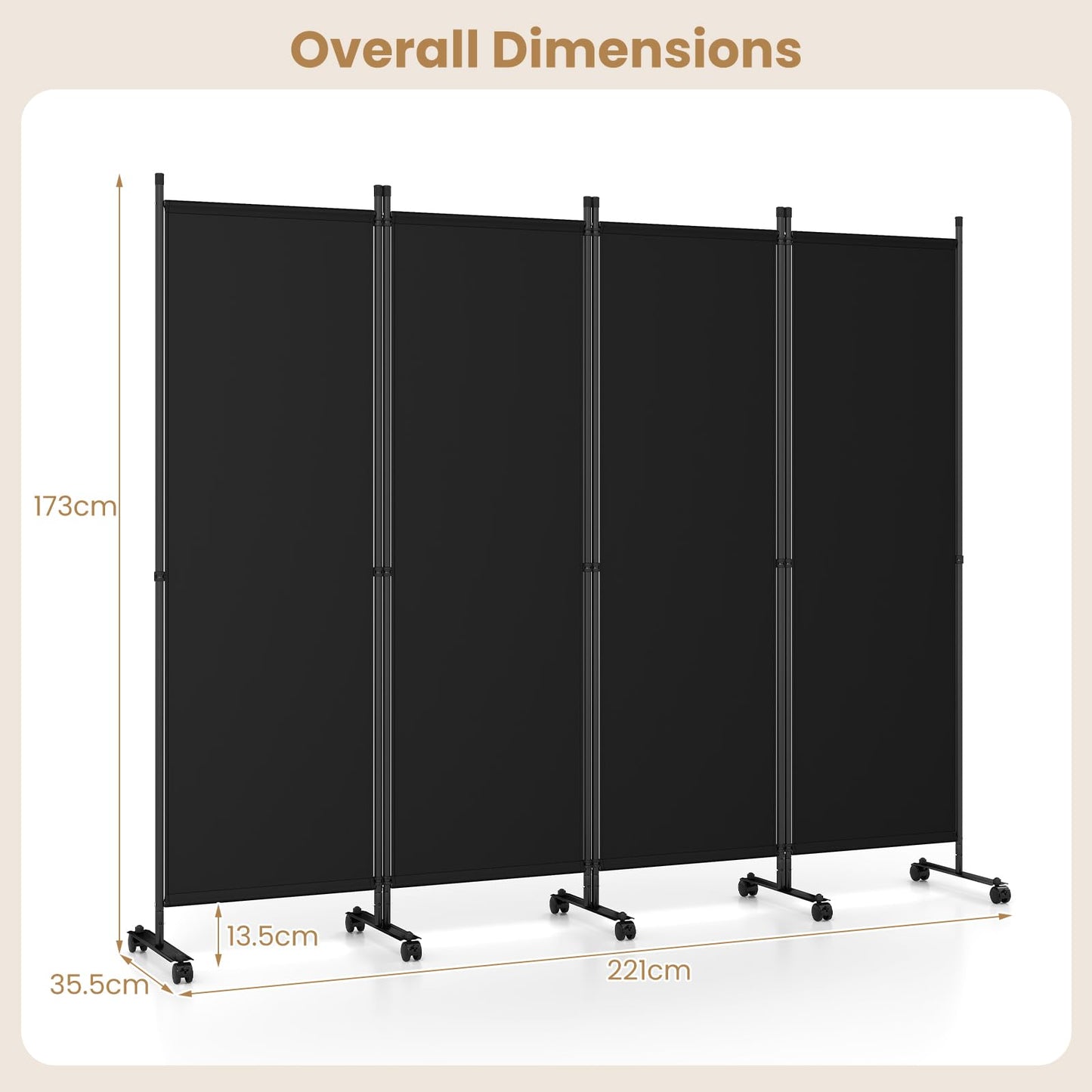 4/6-Panel Folding Room Divider with Wheels