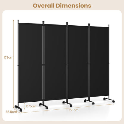 4/6-Panel Folding Room Divider with Wheels