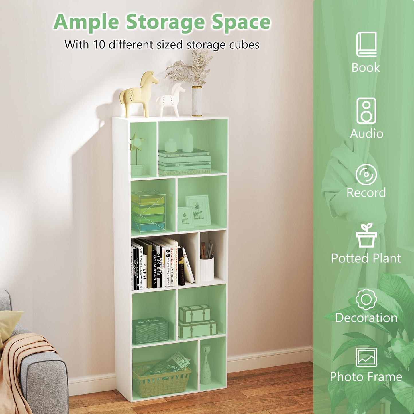 Wood 5-tier Bookshelf Bookcase Home Organizer Display Shelf