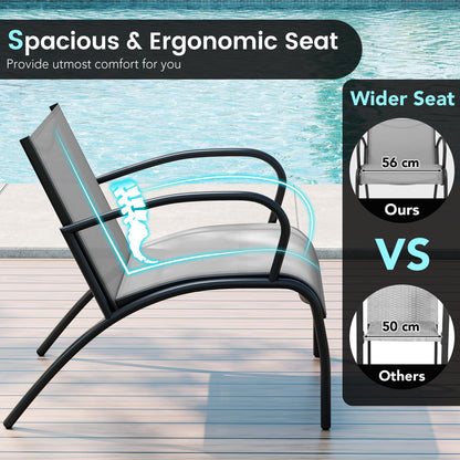 3 Piece Patio Chair Set Metal Aluminum Wide Armchair and Table Set