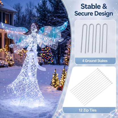 Pre-lit Christmas Angel, 3D Glittered Angel with LED Lights