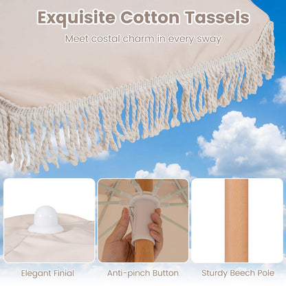 Beach Parasols with Fringe, UPF50+ Sun Protection Sunshade Shelter
