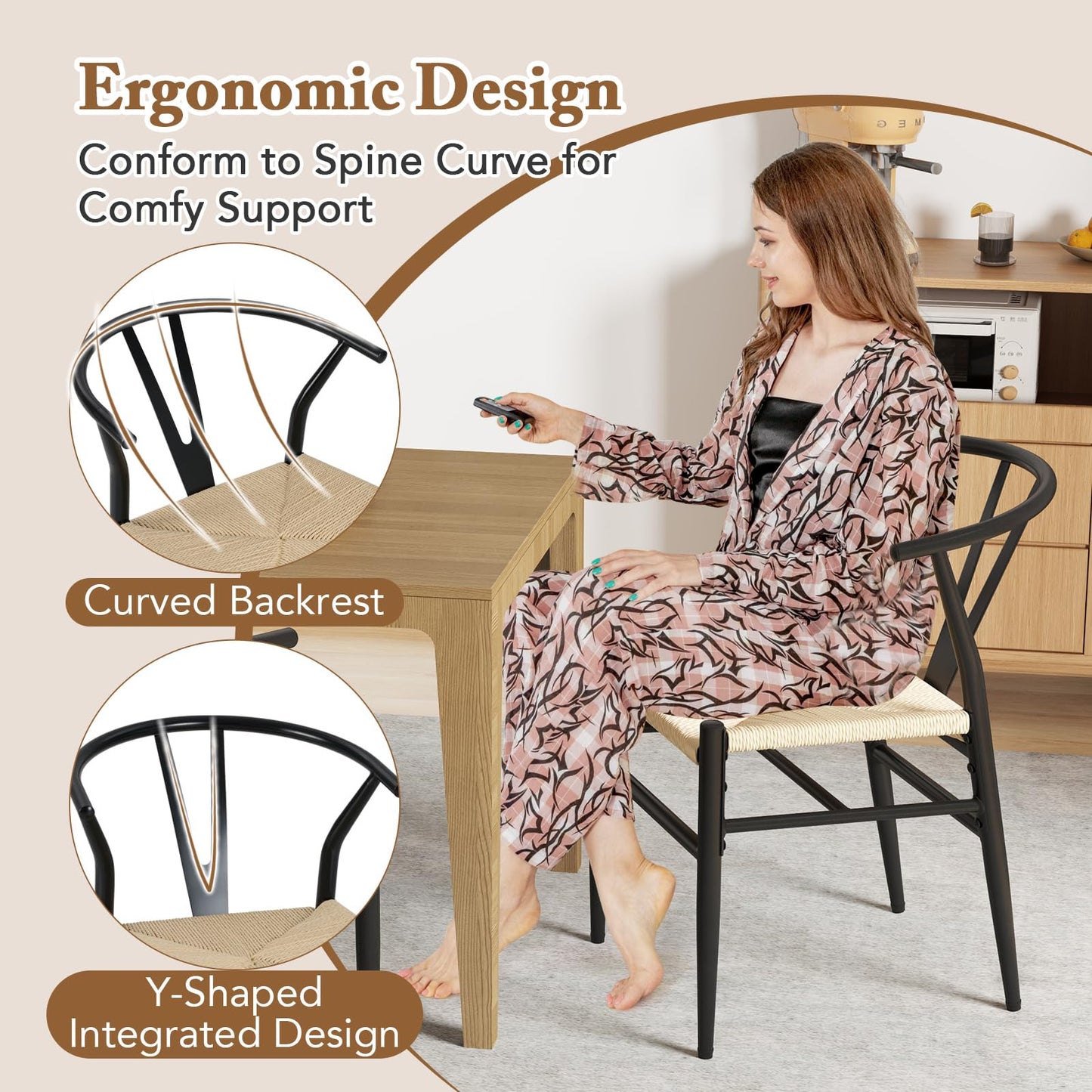 Weave Dining Chair Set of 2 Mid-Century Modern Metal Kitchen Dinner Accent Side Armchair