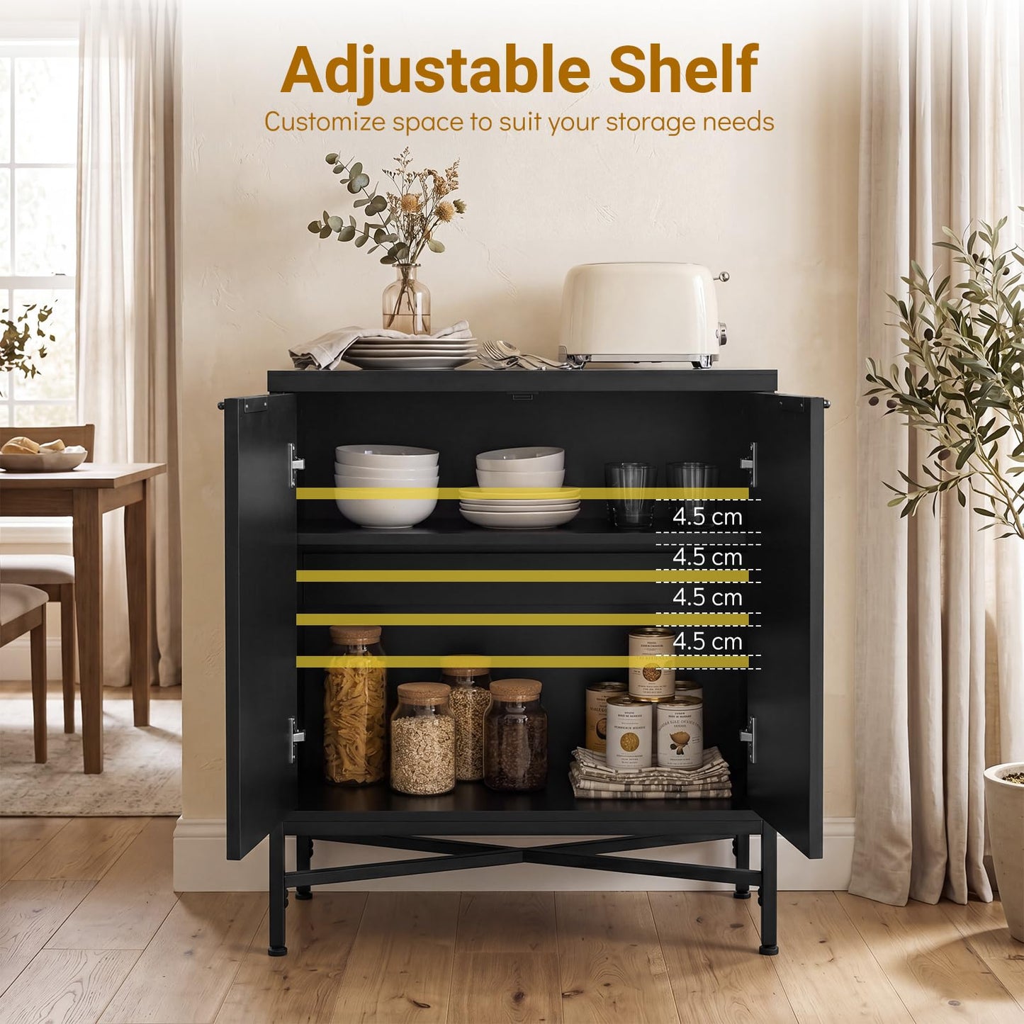 Fluted Sideboard Buffet Cabinet with 2 Doors and Adjustable Shelf